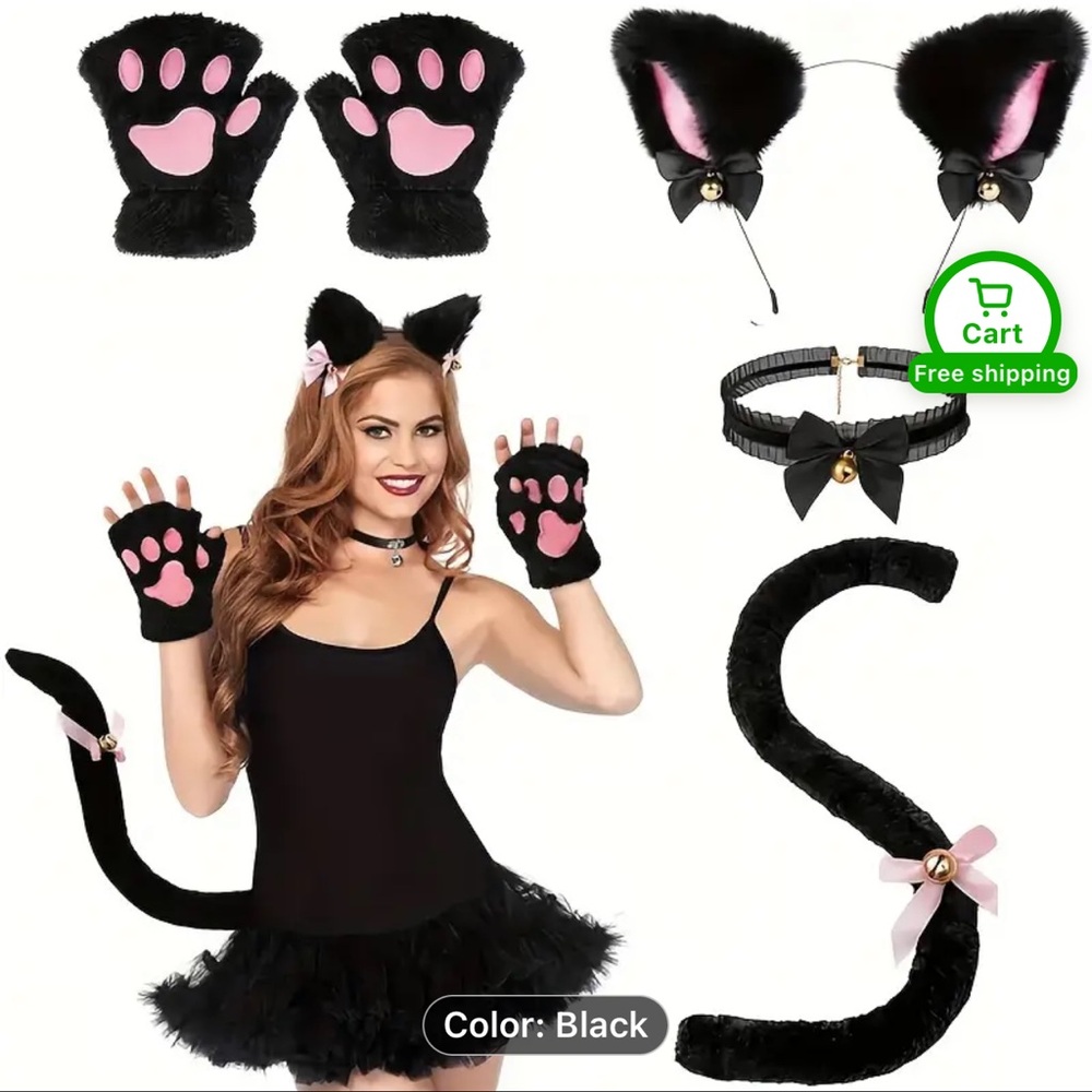 Halloween/Cosplay 4 piece Cat costume with bell  and accessories